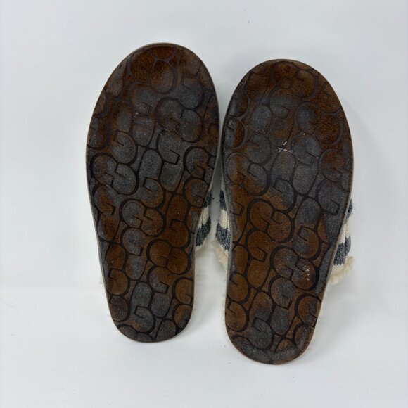 UGG Striped Knit Sweater Slipper • Women’s Size 6 • Gray/Ivory Sheepskin Insole - Picture 9 of 10